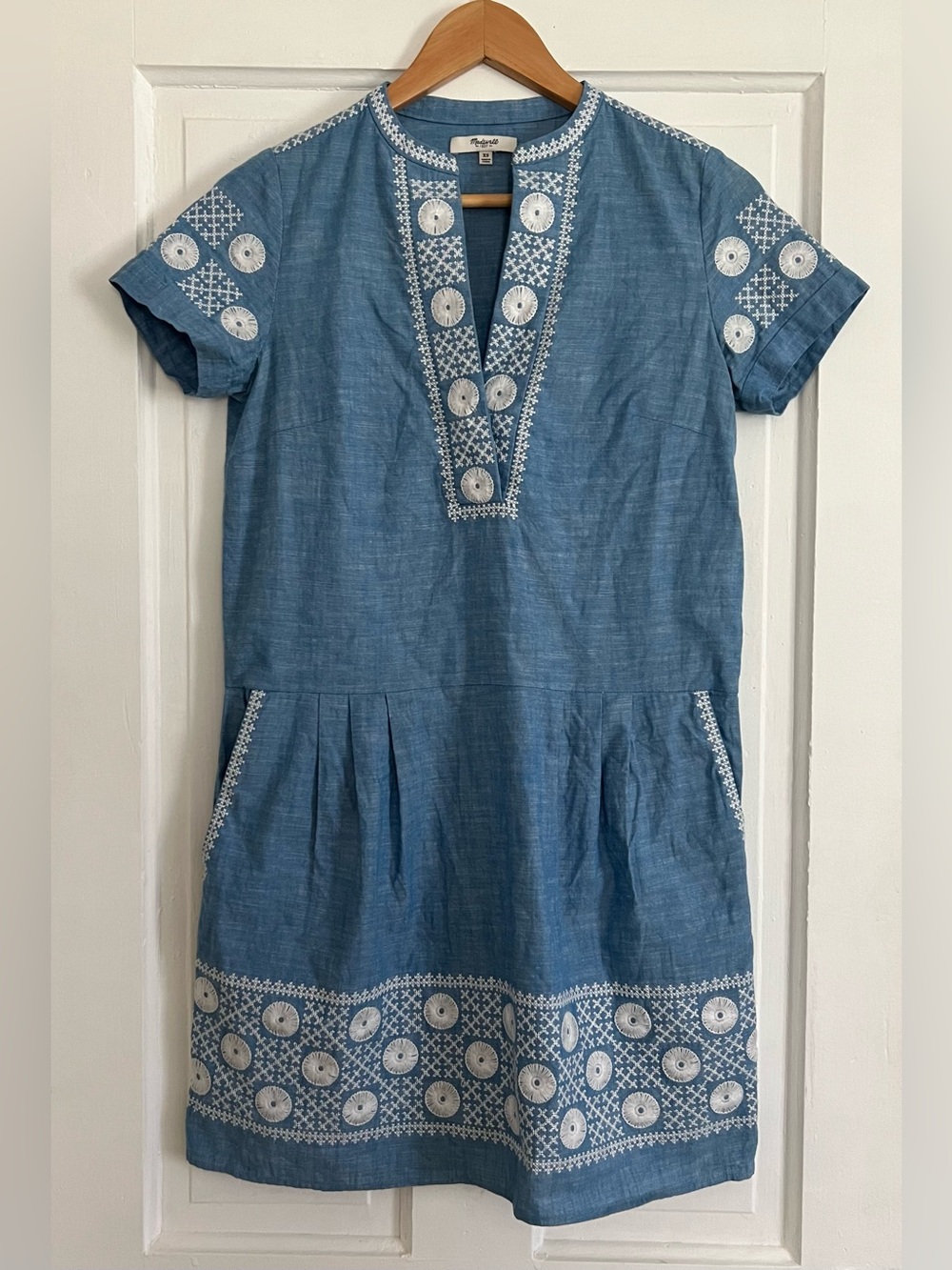 Madewell Women's Chambray Sunstitch Embroidered Tunic Dress Size XS